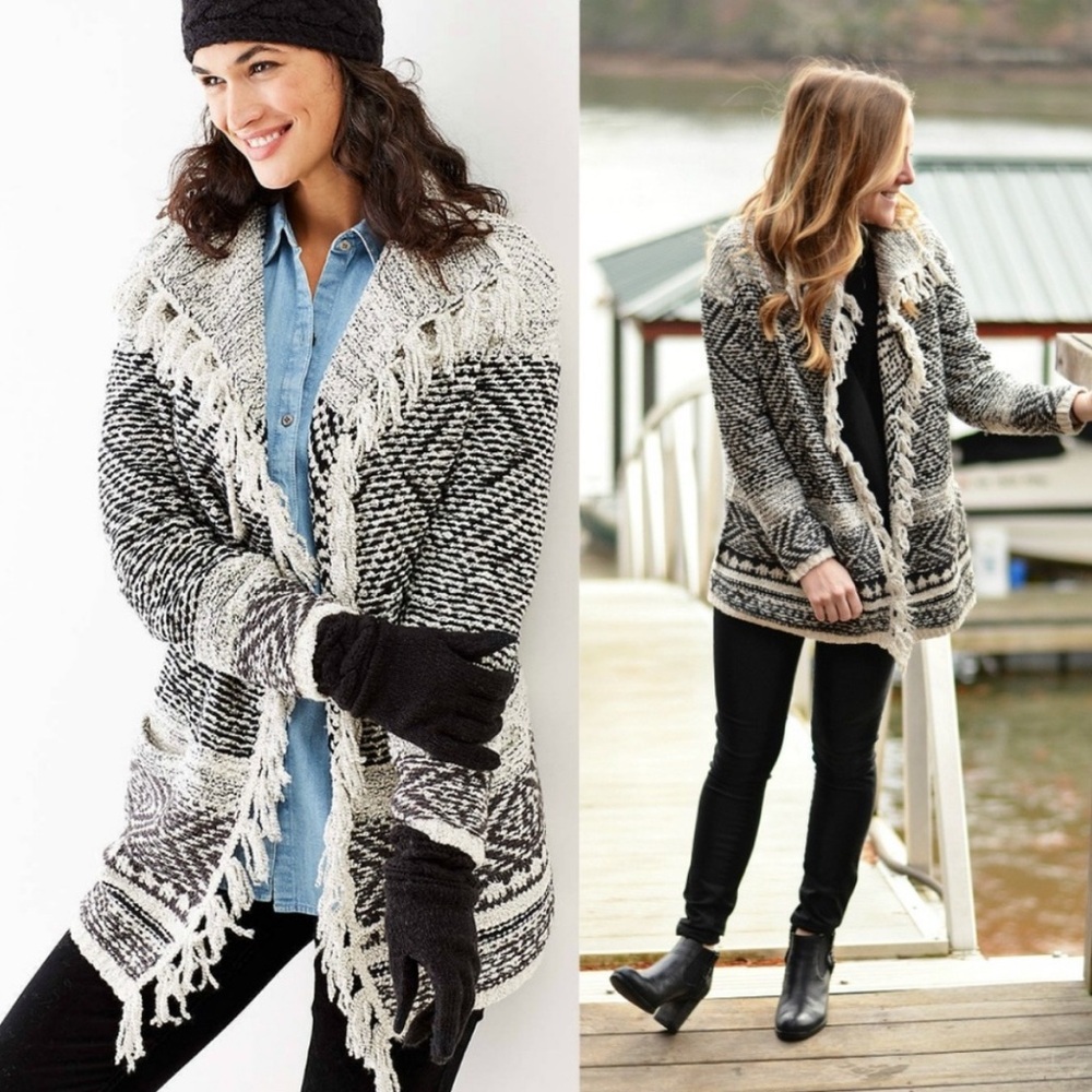 J. Jill Wool Blend Fringe Open Cardigan XS